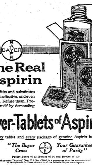 anúncio 'One Real Aspirin — Bayer-Tablets of Aspirin'