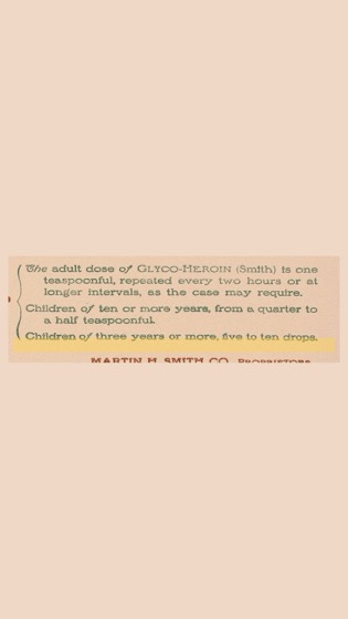 cartão de dosagem do Glyco-Heroin (Martin H. Smith Co., Nova York): dose para crianças de três anos